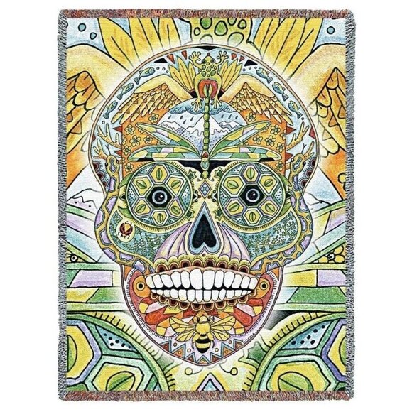 New Sugar Skull Northwest Heavy Woven Afghan Gift Throw Blanket Day of the Dead - Picture 1 of 2